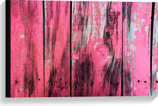 Canvas - Roze Geverfde Schutting - 60x40 cm Foto op Canvas Schilderij (Wanddecoratie op Canvas)
