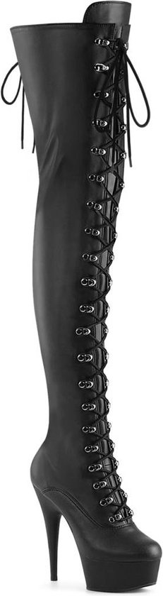 Pleaser - DELIGHT-3022 Plateau overknee Laarzen - US 10 - 40 Shoes - Zwart