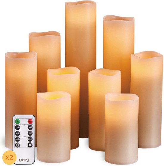 Goliving Led Kaarsen Met Afstandsbediening - Bewegende Vlam - Echte Wax - 2x Afstandsbediening - Set van 9