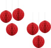 Honeycomb versiering - Honeycomb decoratie – Honinggraat versiering – Balversiering - Papieren hang decoratie – Rood – 6 Stuks – 18 Cm – Feest – Versiering – Verjaardag – Decoratie.