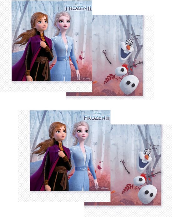 Procos - Disney - Frozen - Servetten - Servet - Papier - 32 Stuks - 12 Cm - Kinderfeest - Verjaardag - Elsa - Anna - Olaf.