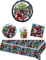 Marvel - The Avengers - Feestpakket - Feestartikelen - Kinderfeest - 8 Personen - Bekers - Bordjes - Tafelkleed - Servetten - Folieballon.