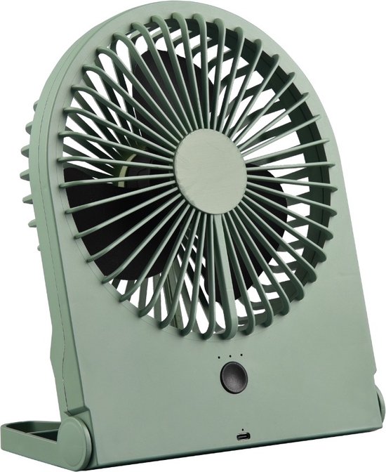 Draadloze tafelventilator Trio Leuchten Breezy 23 cm, accu oplaadbaar, 3 snelheden, bureauventilator pistache groen