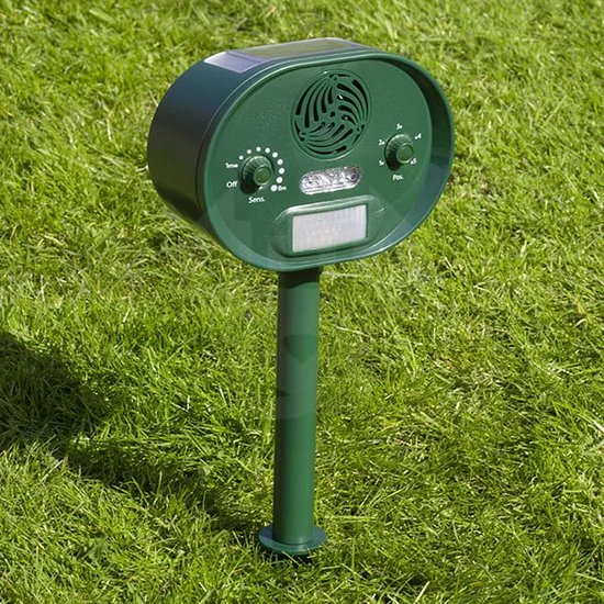 BSI - Multistop Outdoor Solar - Dierenverjager met dubbele werking op zonne-energie - Ultrasoon + flitslicht - Voor het verjagen van katten, honden, wild en vogels - Bereik tot 150 m²