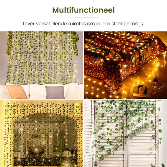 10 Stuks Kunstklimop LED-lichtslinger – 2m Per Stuk, 200 LEDs, USB-aansluiting Voor Binnen En Buiten