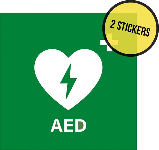 Foto: Pictogram stickers 2x aed 20 x 20 cm defibrillator noodvoorziening noodgeval sos noodsituatie ambulance automatische externe defibrillator cardio hartstilstand noodgeval 2 stuks