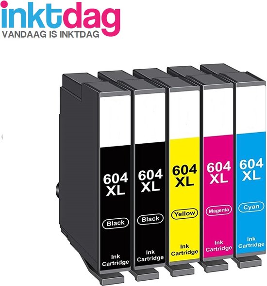 Inktdag inktcartridges voor Epson 604XL, Epson 604 multipack van 5 kleuren voor Epson Expression Home XP-2200 XP-2205 XP-3200 XP-3205 XP-4200 XP-4205 Workforce WF-2910 WF-2930 WF-2935 WF-2950
