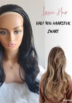 Clip In Extensions - Demi Perruque Femme - Zwart - Cheveux Longs Raides - Boucles et Lisse jusqu'à 130 degrés - Demi Perruque
