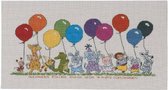 Borduurpakket Optocht van dieren met ballonnen Happy Friends - Permin