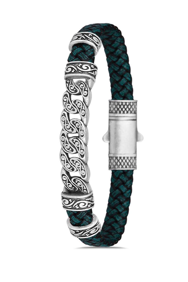 Concept Cheetah - uniek design - exclusieve heren armband - armbandje mannen - leder - leer - metaal - hoogwaardige coating - klik slot - 19.5 cm -