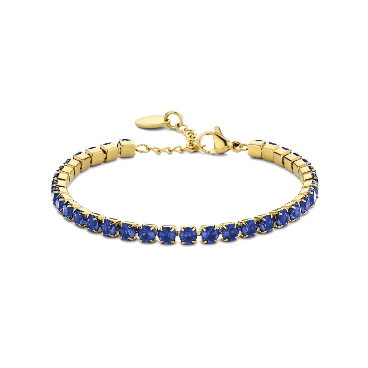 CO88 Collection Armband Dames - Tennis Armband - Ø4mm Zirkonia Stenen - Donkerblauw - 16+3cm - Staal - Zilverkleurig - 8CB-91223