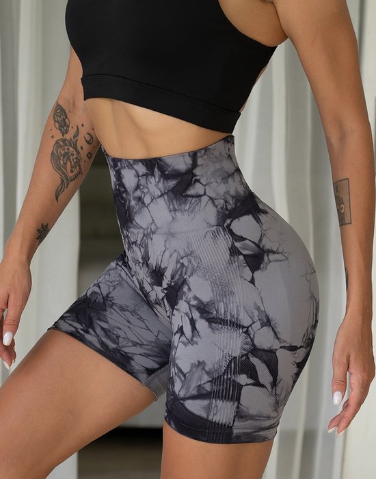 Wow Peach - Marble Legging Short - Sport Shorts - Butt Lifting - Fitness - Sport - TikTok Legging - Wit/Zwart - Maat: Large van Wow Peach — afbeelding 2