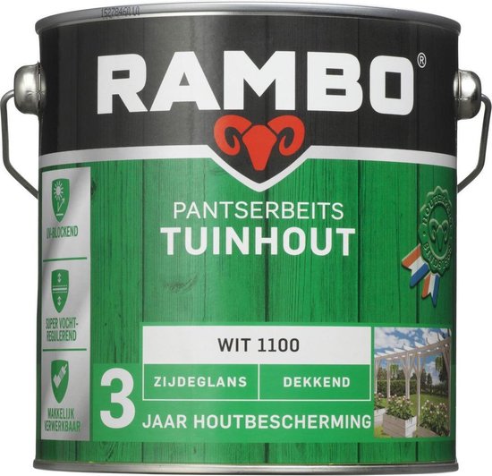 Rambo Pantserbeits Tuinhout Zijdeglans Dekkend - Gelijkmatig Vloeiend - Wit - 0.75L