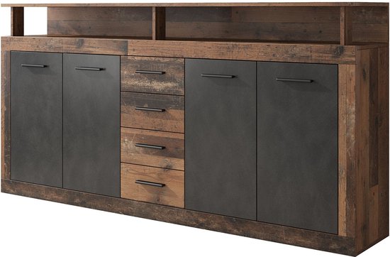 Meubella - Dressoir Lavina - Old wood - Antraciet - 190 cm