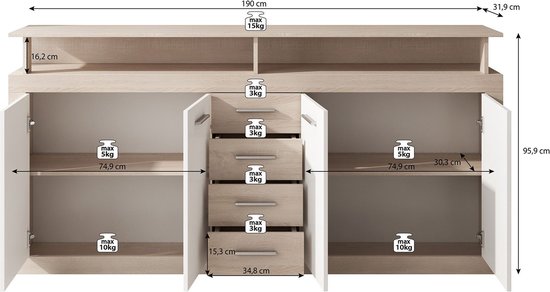 Meubella - Dressoir Lavina - Old wood - Antraciet - 190 cm
