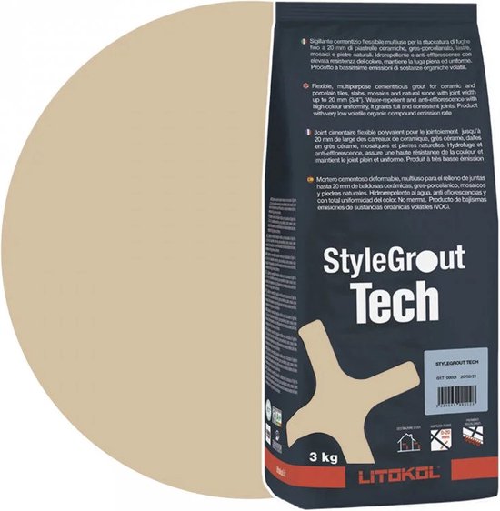 Foto: Litokol stylegrout tech beige 1 voeg 3 kg voegmiddel kleur beige