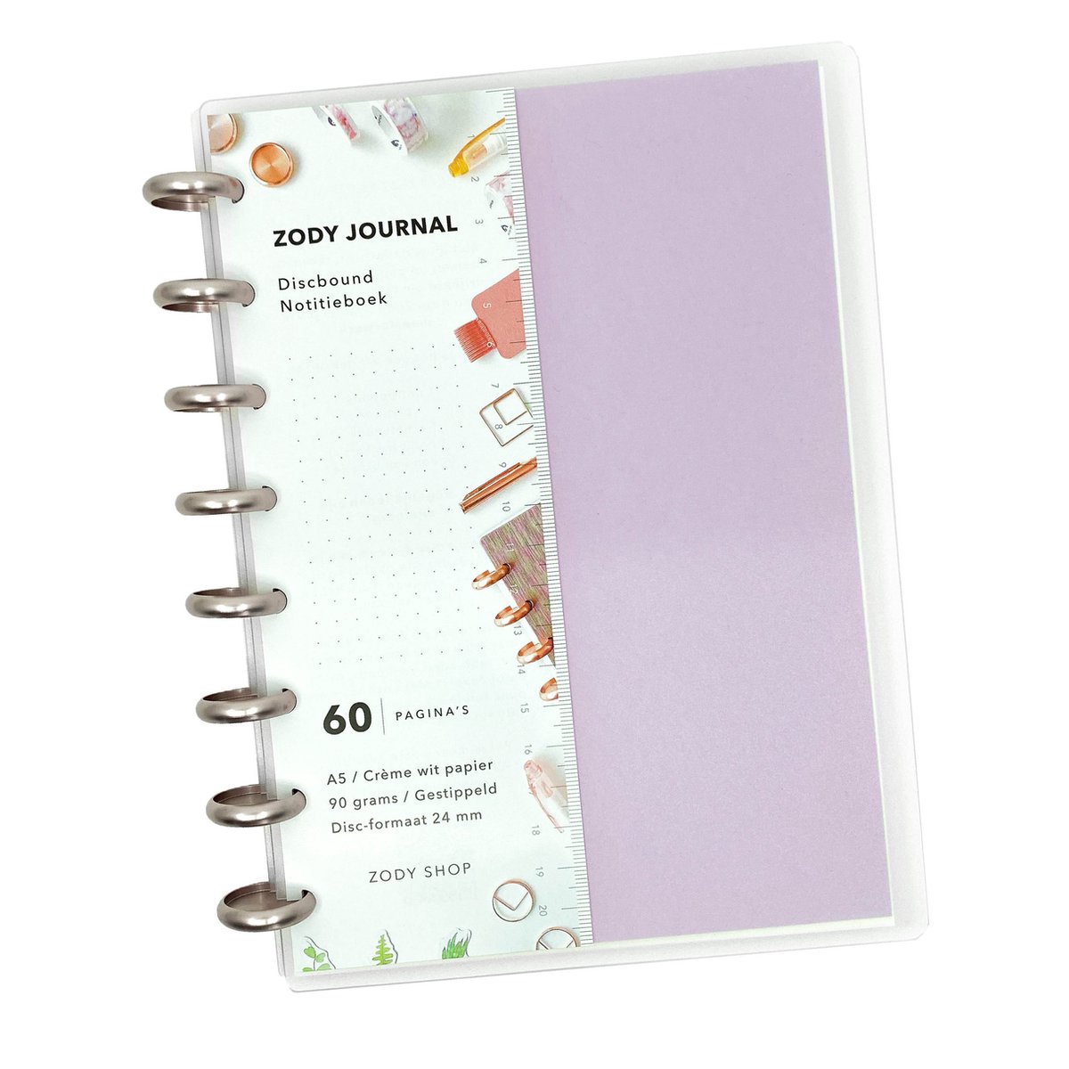 ZODY SHOP - Zody Journal Notitieboek - Paars - Bullet Journal A5 - Hardcover Discbound Notebook - 90 grams crème papier