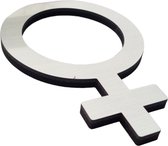 Gender aanduiding, Toilet bordje, Meisje, Vrouw , 15 cm hoog, MDF Aluminium look Zilver
