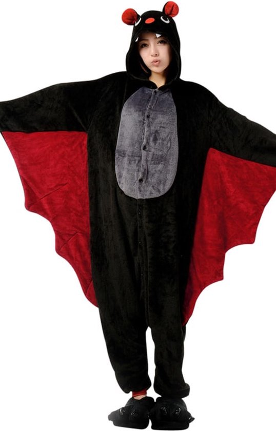 Vleermuis Onesie Pak Kostuum Outfit Huispak Jumpsuit Verkleedpak - Verkleedkleding - Halloween & Carnaval - SnugSquad - Kinderen & Volwassenen - Unisex - Maat L voor Lichaamslengte (165 - 172 cm)