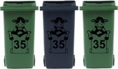 Voordeelset 3 x sticker koe kliko met huisnummer voor afvalcontainer zwart| Rosami