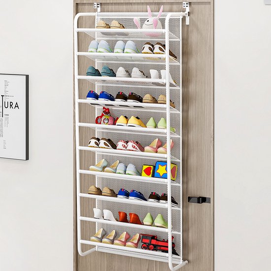 SefSay - hangend schoenenrek metaal deur - Geschikt voor opdek en stompe deuren, beide kanten – 55 x 21 x 159cm - Zwart