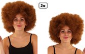2x Super Afro pruik bruin - wasbaar - Disco 70s and 80s party festival thema feest carnaval