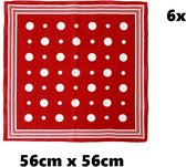 6x Zakdoek rood met witte bolletjes en strepen 56cm x 56cm - Boer zakdoek bandana boeren carnaval feest sjaal