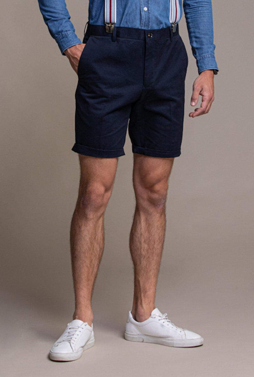 Laurent Vergne - Heren - Bermuda (korte broek) - Donkerblauw - 100% Katoen - maat 50- Slim fit - Valt klein