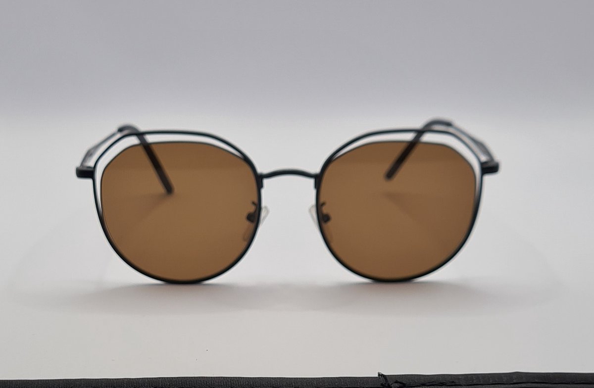 Dames zonnebril - UV400 - bril met metalen montuur met brillenkoker / donkerbruine lenzen - 7349 C2 Aland optiek