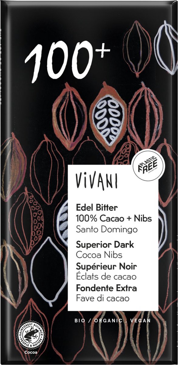 Vivani Chocoladereep Puur 100+ % Cacao 80 gr