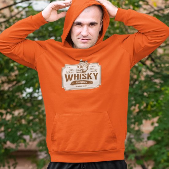 Koningsdag Hoodie Whisky Koning - MAAT M - Uniseks Fit - Oranje Feestkleding