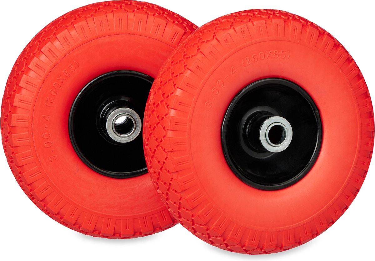 Relaxdays Steekwagenwiel - Set van 2 - Anti Lek - 100 kg - Zwart/Rood