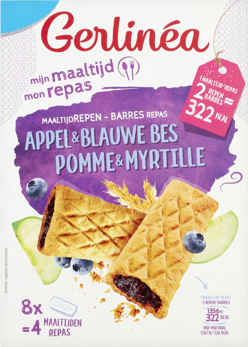 Goedkoopste Gerlinea - Snackrepen - Gevuld - Appel-Bosbes - 8 stuks