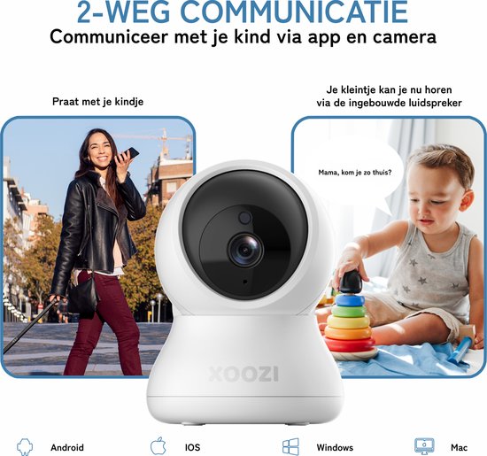 XOOZI Qt32 - Premium Babyfoon met Camera en App - Baby Monitor met Auto Tracking - Baby Camera - Huisdiercamera - WiFi 2,4 Ghz - Ultra HD - incl. 32GB Geheugenkaart