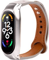 Leer Smartwatch bandje - Geschikt voor Xiaomi Mi Band 7 leren bandje - grijs - Strap-it Horlogeband / Polsband / Armband