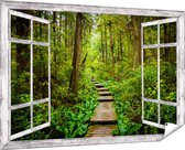 Gards Tuinposter Doorkijk Voetpad in het Bos met Groene Planten - 180x120 cm - Tuindoek - Tuindecoratie - Wanddecoratie buiten - Tuinschilderij