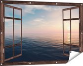Gards Tuinposter Doorkijk Zee Water tijdens Zonsondergang - 120x80 cm - Tuindoek - Tuindecoratie - Wanddecoratie buiten - Tuinschilderij
