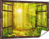 Gards Affiche de jardin Forêt verte transparente avec rayons de soleil brillants - 120x80 cm - Toile de jardin - Décoration de jardin - Décoration murale extérieur - Tableau de jardin