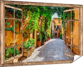 Gards Affiche de jardin Rue transparente à Rome avec Plantes vertes - 180x120 cm - Toile de jardin - Décoration de jardin - Décoration murale extérieur - Tableau de jardin