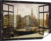 Gards Tuinposter Doorkijk Het Damrak in Amsterdam - George Hendrik Breitner - 150x100 cm - Tuindoek - Tuindecoratie - Wanddecoratie buiten - Tuinschilderij
