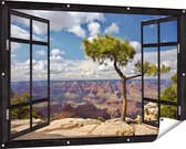 Gards Tuinposter Doorkijk Grand Canyon met Boom - 150x100 cm - Tuindoek - Tuindecoratie - Wanddecoratie buiten - Tuinschilderij