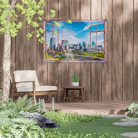 Gards Tuinposter Doorkijk Skyline Calgary Stad in Canada - 120x80 cm - Tuindoek - Tuindecoratie - Wanddecoratie buiten - Tuinschilderij