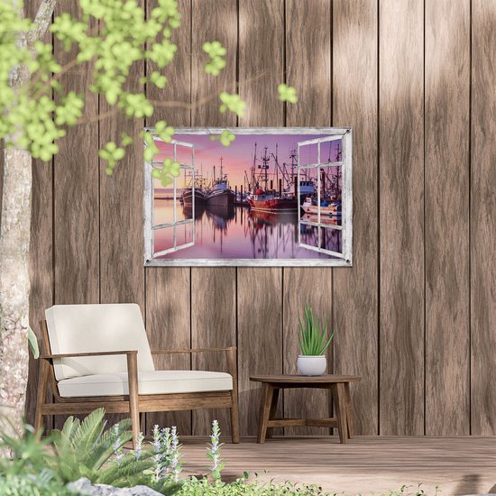 Affiche de jardin Gards Navires transparents dans le port - Bateaux - 90x60 cm - Toile de jardin - Décoration de jardin - Décoration murale extérieure - Tableau de jardin