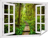 Gards Tuinposter Doorkijk Voetpad in het Bos met Groene Planten - 150x100 cm - Tuindoek - Tuindecoratie - Wanddecoratie buiten - Tuinschilderij