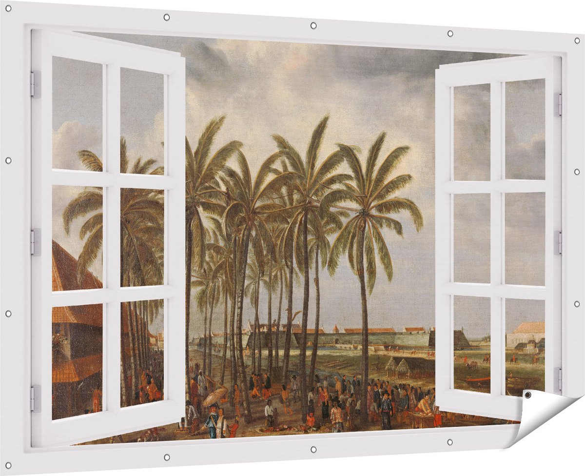 Gards Tuinposter Doorkijk Het Kasteel van Batavia - Andries Beeckman - 180x120 cm - Tuindoek - Tuindecoratie - Wanddecoratie buiten - Tuinschilderij Multikleur