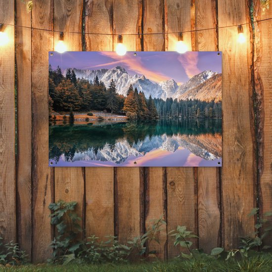 Affiche jardin - Toile jardin - Posters de jardin extérieur - Montagnes - Forêt - Water - Ciel - Rose - Violet - 120x80 cm - Jardin