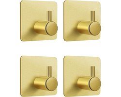 Knaak Handdoekhaakjes - 4 Stuks - Goud - Zelfklevend - Voor Badkamer, Keuken & Theedoeken - Zonder Boren