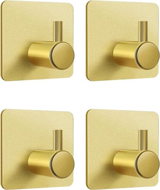 Knaak Handdoekhaakjes - 4 Stuks - Goud - Zelfklevend - Voor Badkamer, Keuken & Theedoeken - Zonder Boren