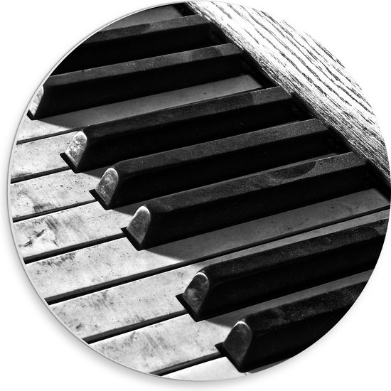 PVC Schuimplaat Muurcirkel - Toetsen van een Oude Veroeste Piano - 30x30 cm Foto op Muurcirkel (met ophangsysteem)