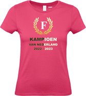 Dames T-shirt Krans Kampioen 2022-2023 | Feyenoord Supporter | Shirt Kampioen | Kampioensshirt | Roze | maat S